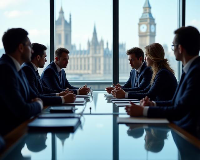 Professional legal experts in a high-stakes commercial negotiation setting